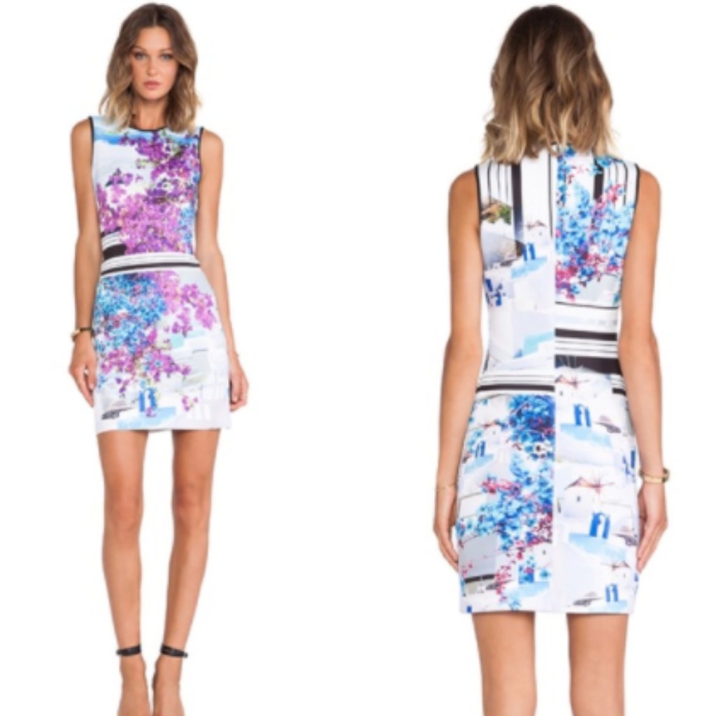 Cover Canyon Santorini Floral Stripe Neoprene Sheath Bodycon Dress.